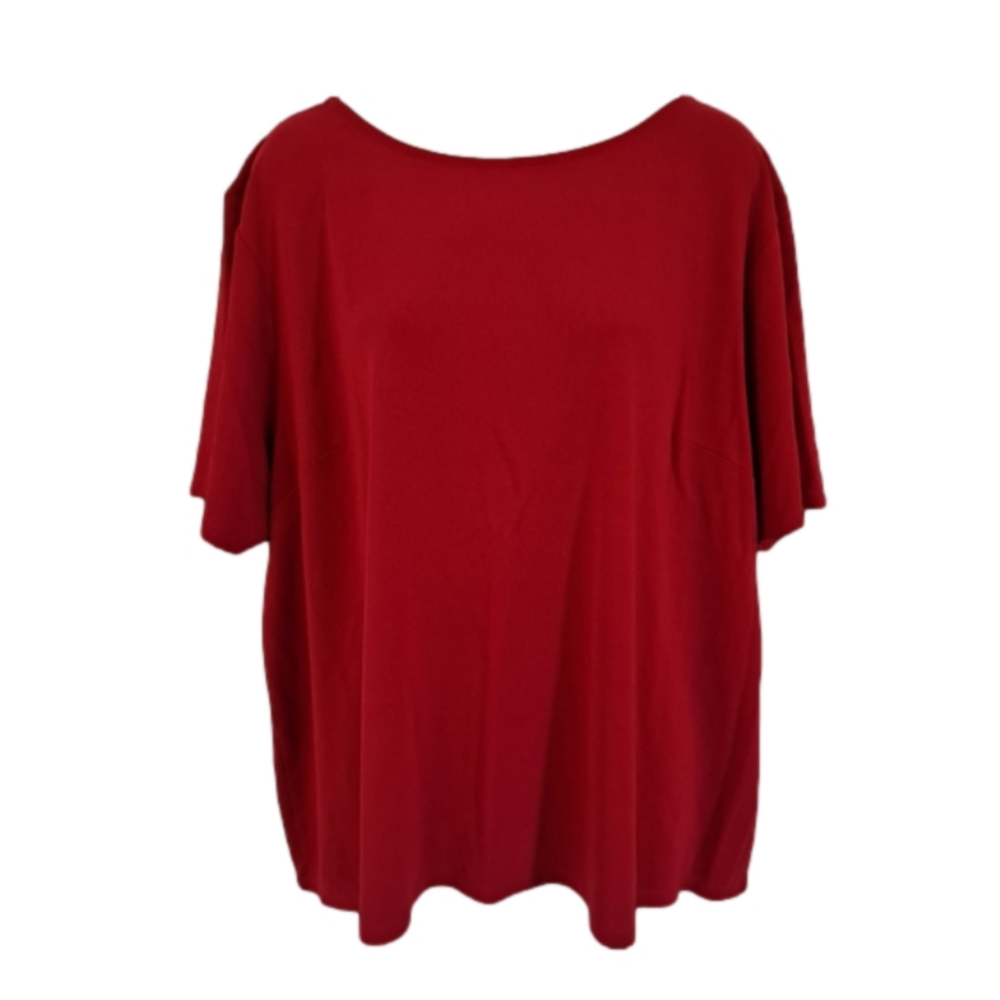 TALBOTS WOMAN • Garnet Red, Boat Neck, Tailored, Short Sleeve Top, Size 3X • EUC